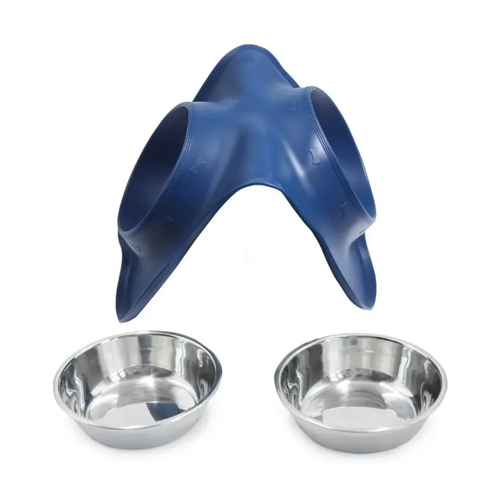 Vivaglory Dog Stainless Steel Water & Food Bowl Pet Cat Feeder With Silicone Mat